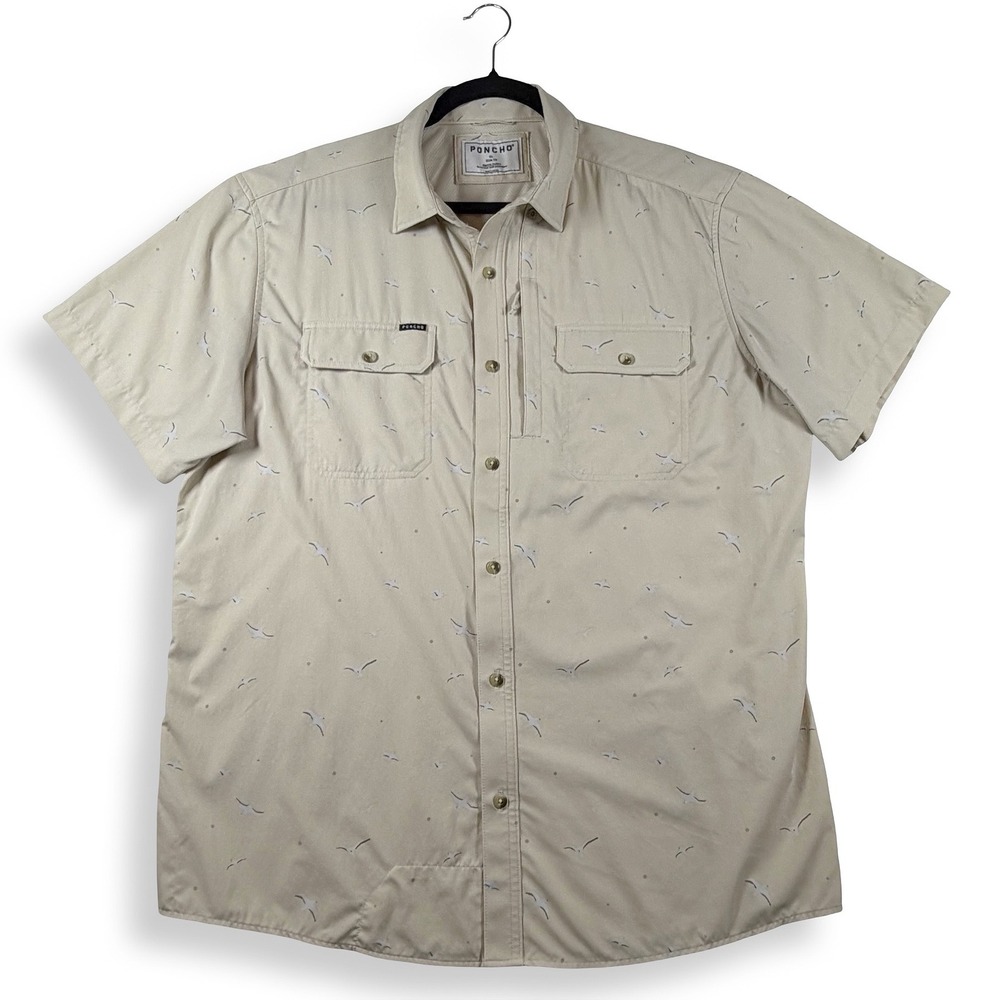 Poncho Outdoors Mens XL Slim Fit Chair Hauler Tan Seagull Fishing Shirt